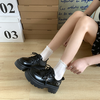 Γυναικείες δερμάτινες loafers με πλατφόρμα και χοντρή σόλα, ρετρό Mary Jane, βρετανικό στυλ