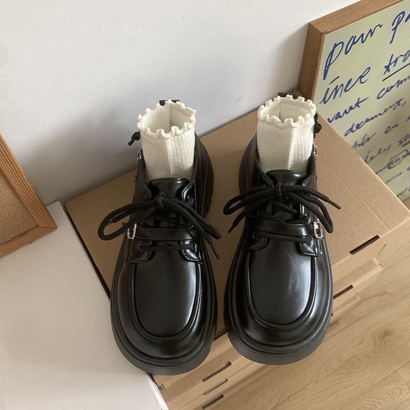 Γυναικείες δερμάτινες loafers με πλατφόρμα και χοντρή σόλα, ρετρό Mary Jane, βρετανικό στυλ