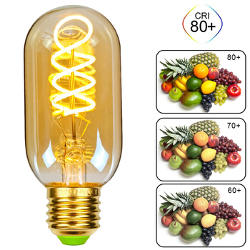 Δύο σετ σπειροειδών LED λαμπτήρων filament τύπου T45, ρετρό ζεστό φως, βιομηχανικού στυλ σωλήνας φωτισμού, βάση E27, ρύθμιση φωτεινότητας