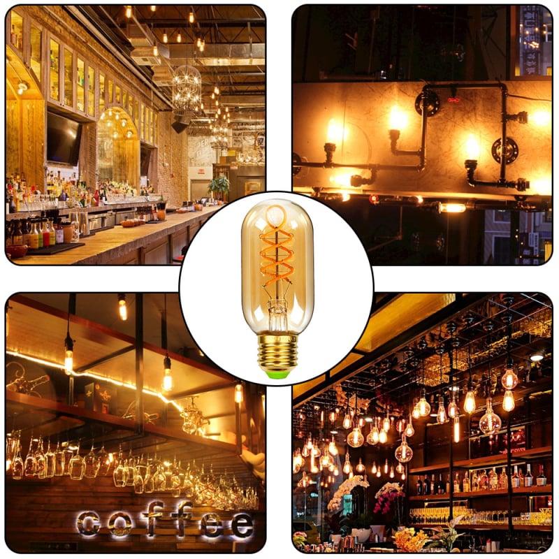 Δύο σετ σπειροειδών LED λαμπτήρων filament τύπου T45, ρετρό ζεστό φως, βιομηχανικού στυλ σωλήνας φωτισμού, βάση E27, ρύθμιση φωτεινότητας