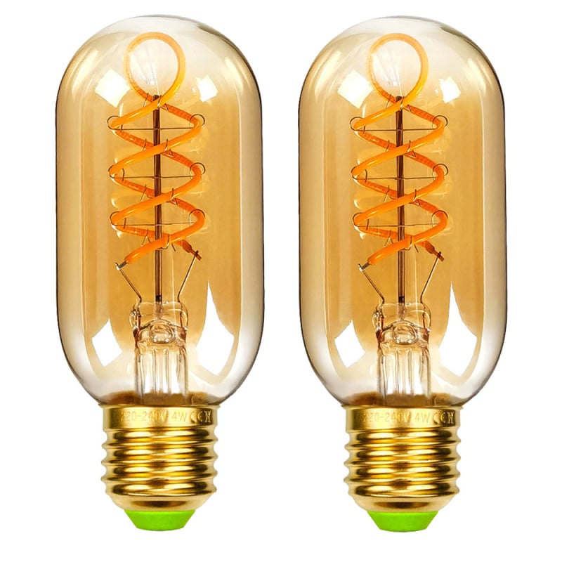 Δύο σετ σπειροειδών LED λαμπτήρων filament τύπου T45, ρετρό ζεστό φως, βιομηχανικού στυλ σωλήνας φωτισμού, βάση E27, ρύθμιση φωτεινότητας