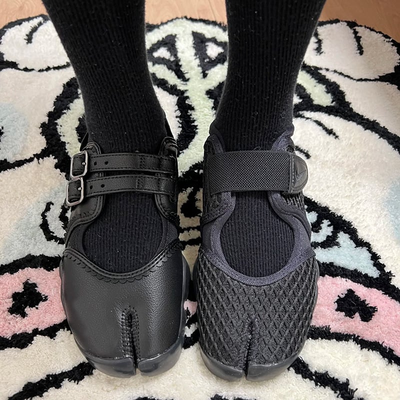 Γυναικείοι loafers με διαχωρισμένο δάχτυλο, μπαλέτο στιλ, φαρδιά σόλα, επίπεδο τακούνι, λουρί Mary Jane, γαλλικού ύφους