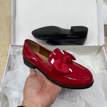 Γυναικείοι δερμάτινοι loafers με φιόγκο, βρετανικό στυλ, ευέλικτοι, ρετρό χοντρό τακούνι, casual παπούτσια με χαμηλό τακούνι