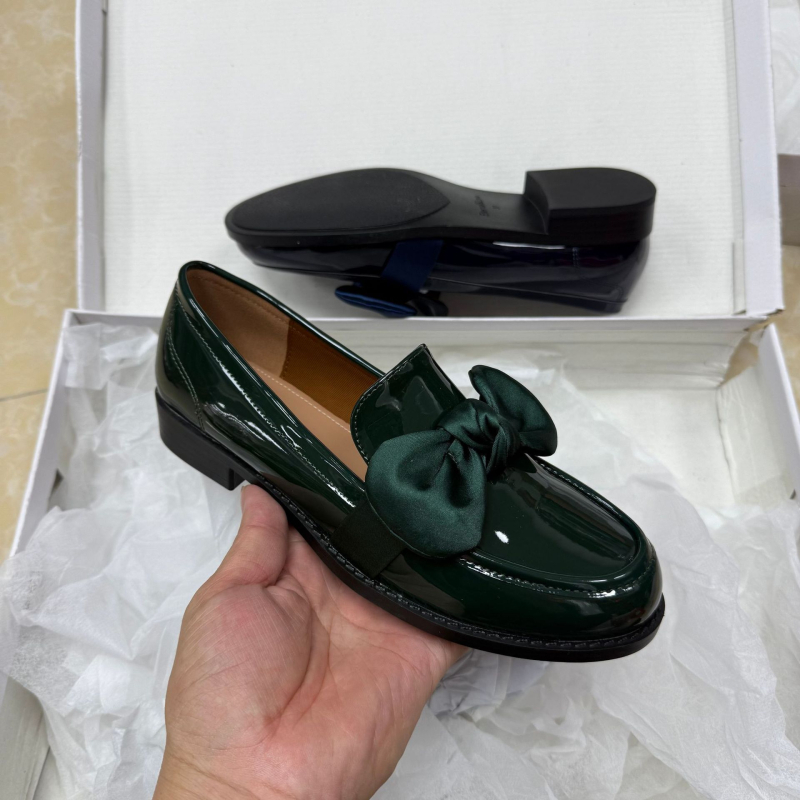 Γυναικείοι δερμάτινοι loafers με φιόγκο, βρετανικό στυλ, ευέλικτοι, ρετρό χοντρό τακούνι, casual παπούτσια με χαμηλό τακούνι