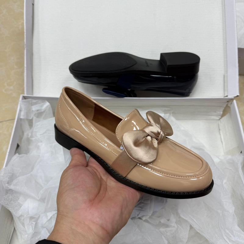 Γυναικείοι δερμάτινοι loafers με φιόγκο, βρετανικό στυλ, ευέλικτοι, ρετρό χοντρό τακούνι, casual παπούτσια με χαμηλό τακούνι
