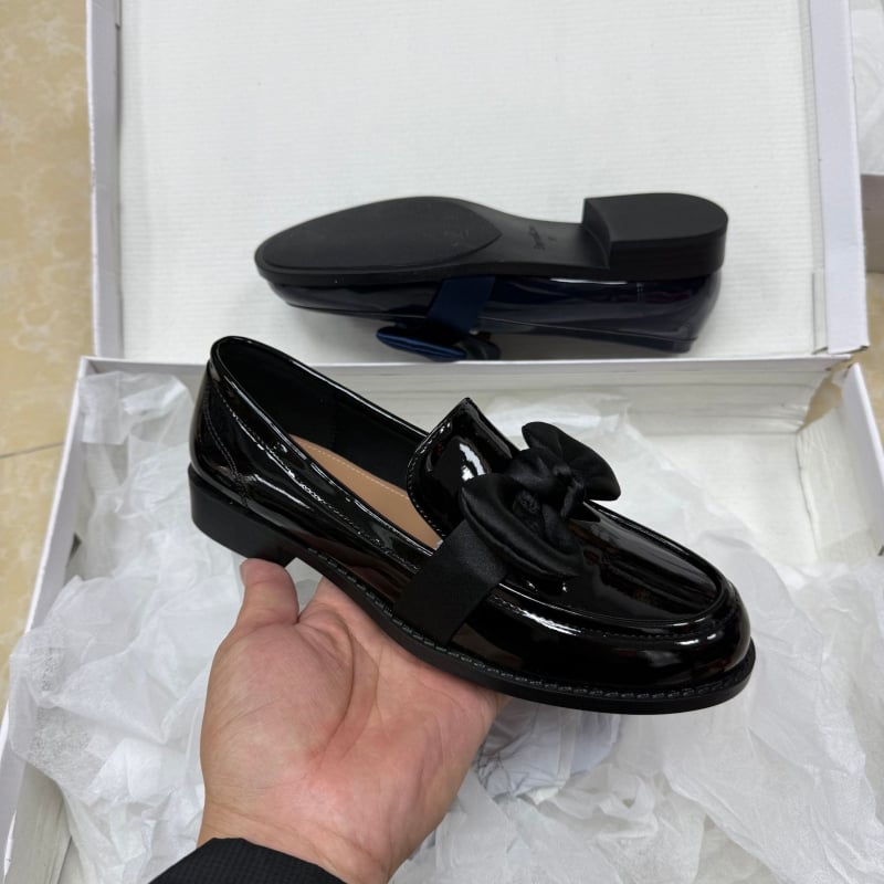 Γυναικείοι δερμάτινοι loafers με φιόγκο, βρετανικό στυλ, ευέλικτοι, ρετρό χοντρό τακούνι, casual παπούτσια με χαμηλό τακούνι