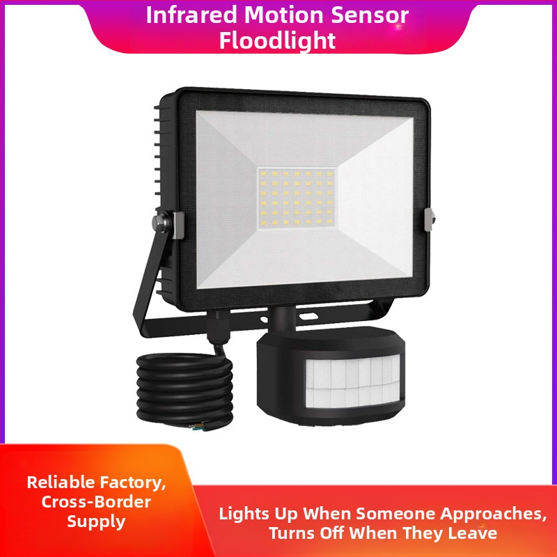 PIR LED reflektor pre vonkajšie použitie s detekciou pohybu, grafénové tepelné puzdro, stena lampy do dvora, IP66, 30W, 3000 lm, CRI 80, 120° lúč, 42 LED