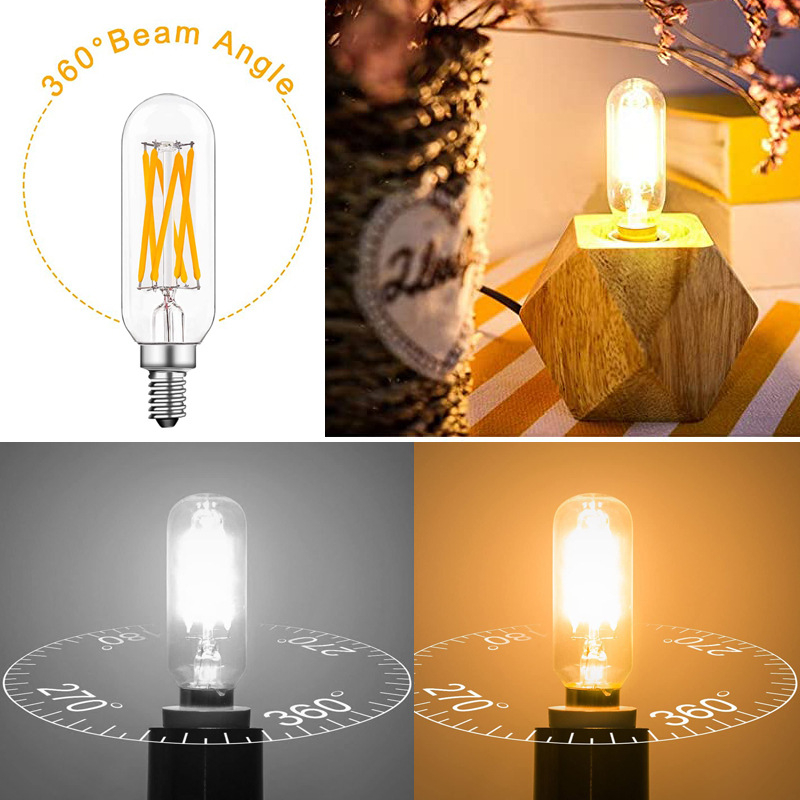 LED Edison λαμπτήρας T25 με φιλμ, 110V, 4–6W, ρετρό γυάλινο σώμα, βάση E12/E14, ρυθμιζόμενος φωτισμός, 360° δέσμη, CRI 80–90