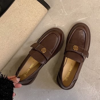 Kožené loafery s caméliou, ručne vyrábané, dámske topánky v britskom štýle, Slip-On