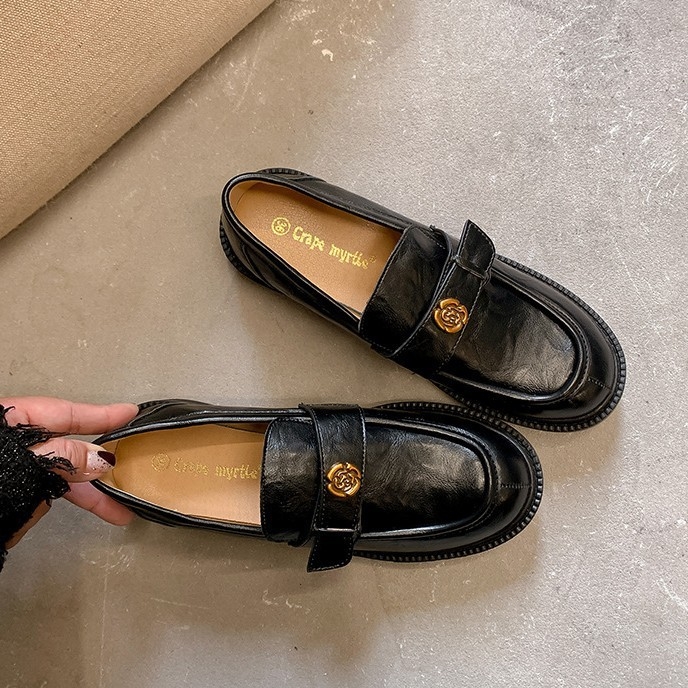 Kožené loafery s caméliou, ručne vyrábané, dámske topánky v britskom štýle, Slip-On