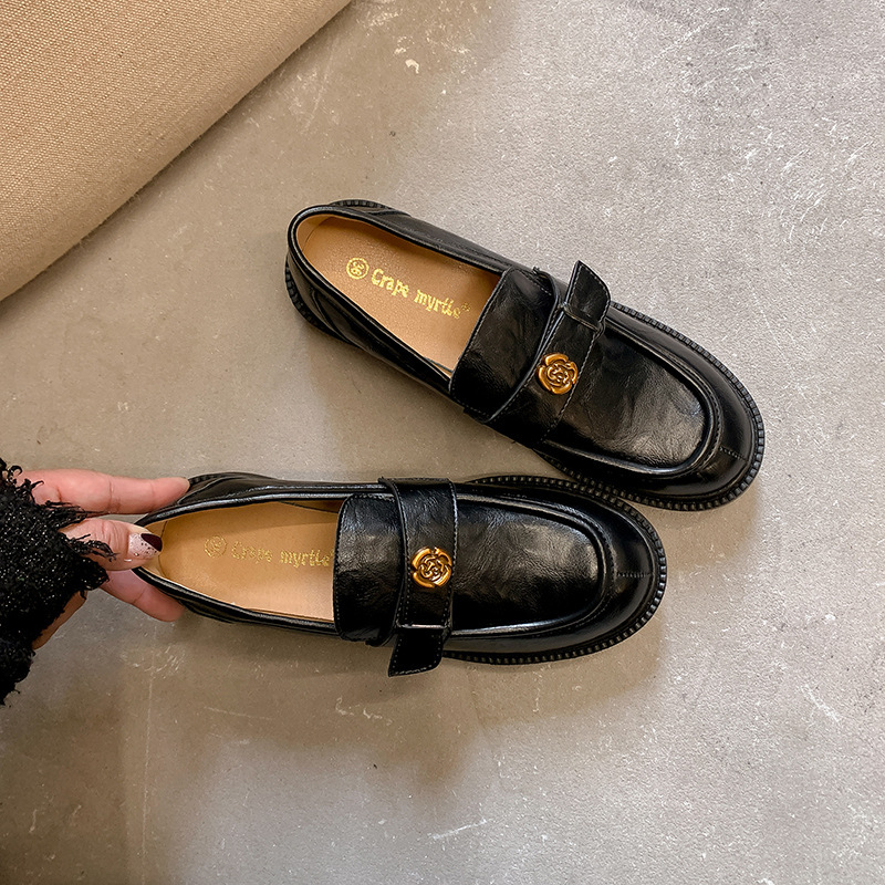 Kožené loafery s caméliou, ručne vyrábané, dámske topánky v britskom štýle, Slip-On