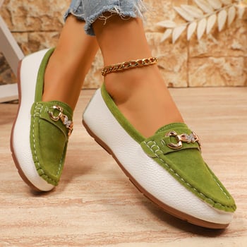 Dámske loafers s kovovou sponou, semišový vršok, 2026 nový model, britský retro štýl, okrúhla špička, nízky podpätok, gumová podrážka
