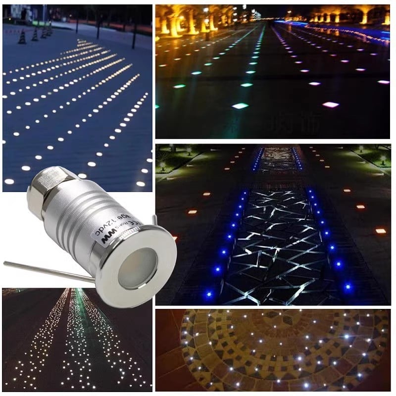 LED vonkajšie vodotesné 1W mini podzemné svetlo, štvorcové podzemné svetlo, IP67, otvor Ø17 mm, teplá biela 3000K