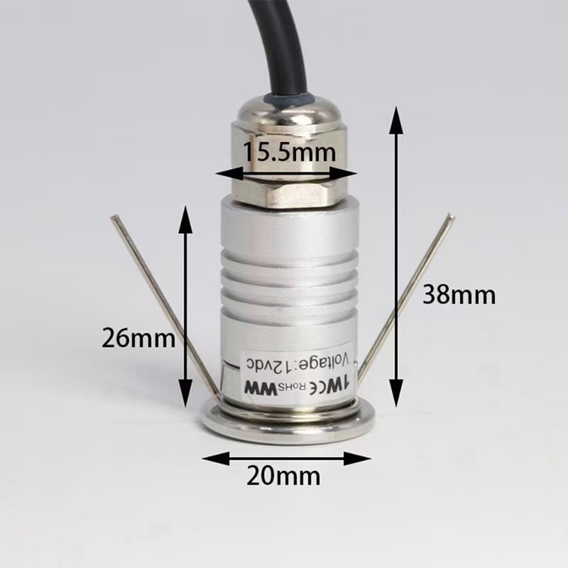 LED vonkajšie vodotesné 1W mini podzemné svetlo, štvorcové podzemné svetlo, IP67, otvor Ø17 mm, teplá biela 3000K