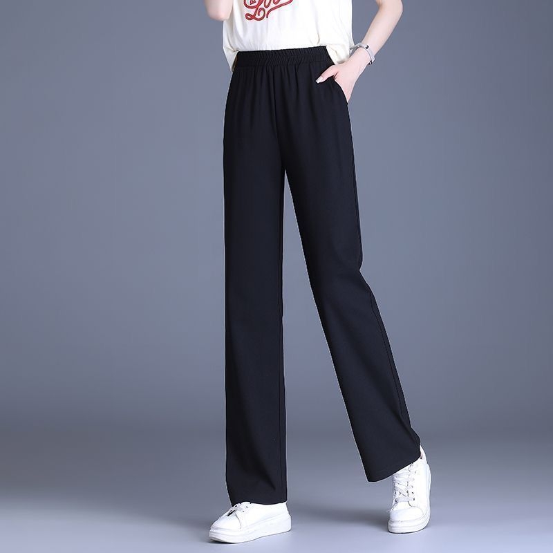 Γυναικείες παντελόνες φαρδιάς γραμμής, άνοιξη-φθινόπωρο, ελαστική μέση, μαύρες, ψηλή μέση, drapé, ίσια εφαρμογή, καθημερινά αθλητικά παντελόνια