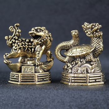 Латунни декоративни фигури: Четирите китайски митологични зверове – Azure Dragon, White Tiger, Vermilion Bird, Black Tortoise