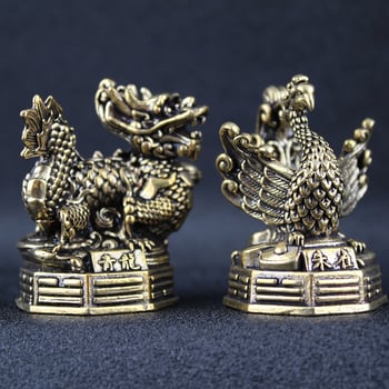 Латунни декоративни фигури: Четирите китайски митологични зверове – Azure Dragon, White Tiger, Vermilion Bird, Black Tortoise