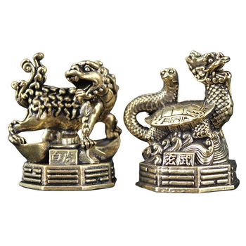 Латунни декоративни фигури: Четирите китайски митологични зверове – Azure Dragon, White Tiger, Vermilion Bird, Black Tortoise