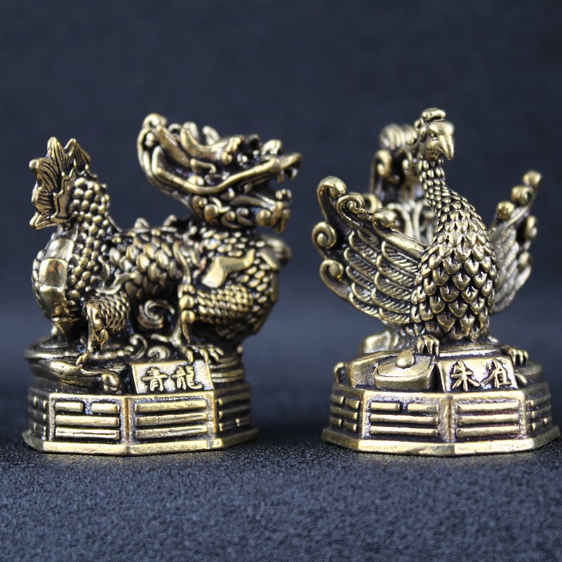 Латунни декоративни фигури: Четирите китайски митологични зверове – Azure Dragon, White Tiger, Vermilion Bird, Black Tortoise