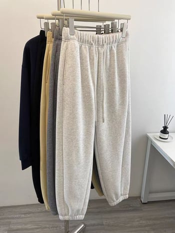 Dámske joggery nohavice s fleecovou podšívkou z baranieho vlákna, vysoký pás, voľný strih, plus-size, teplé dlhé nohavice na zimu