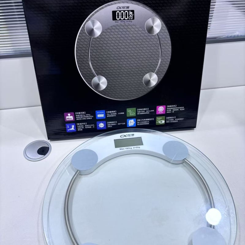 Cântar digital de uz casnic, precizie înaltă, cu sticlă temperată, platformă circulară transparentă, până la 180 kg