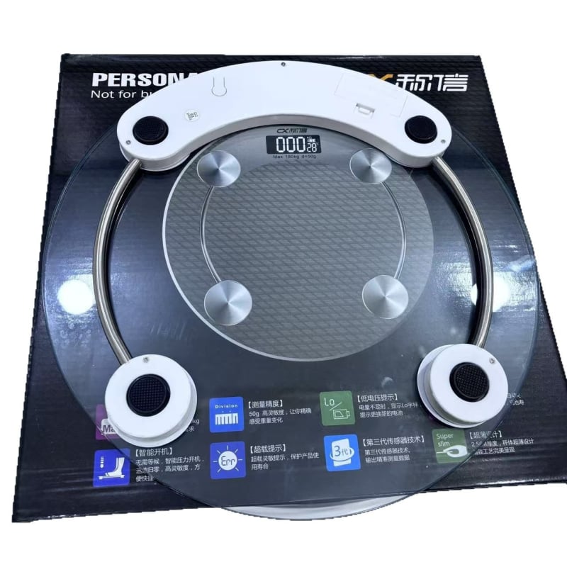 Cântar digital de uz casnic, precizie înaltă, cu sticlă temperată, platformă circulară transparentă, până la 180 kg