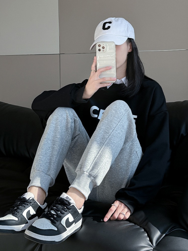 Γυναικείοι παντελόνες τζόκερ με fleece επένδυση, υψηλή μέση, cropped μήκος, harèm στυλ, ίσια γραμμή, καθημερινά