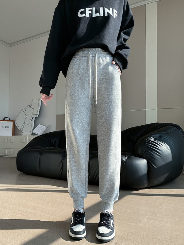 Γυναικείοι παντελόνες τζόκερ με fleece επένδυση, υψηλή μέση, cropped μήκος, harèm στυλ, ίσια γραμμή, καθημερινά