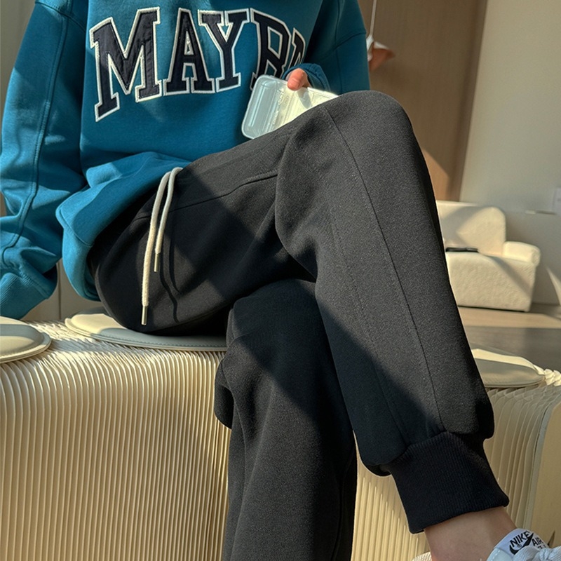 Γυναικείοι παντελόνες τζόκερ με fleece επένδυση, υψηλή μέση, cropped μήκος, harèm στυλ, ίσια γραμμή, καθημερινά