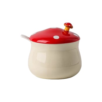 Kerámický pohár na tuk pre domáce použitie, vhodný do chladničky, chilli olej s lyžičkou, odolný vysokej teplote, skladovanie tukov s viečkom