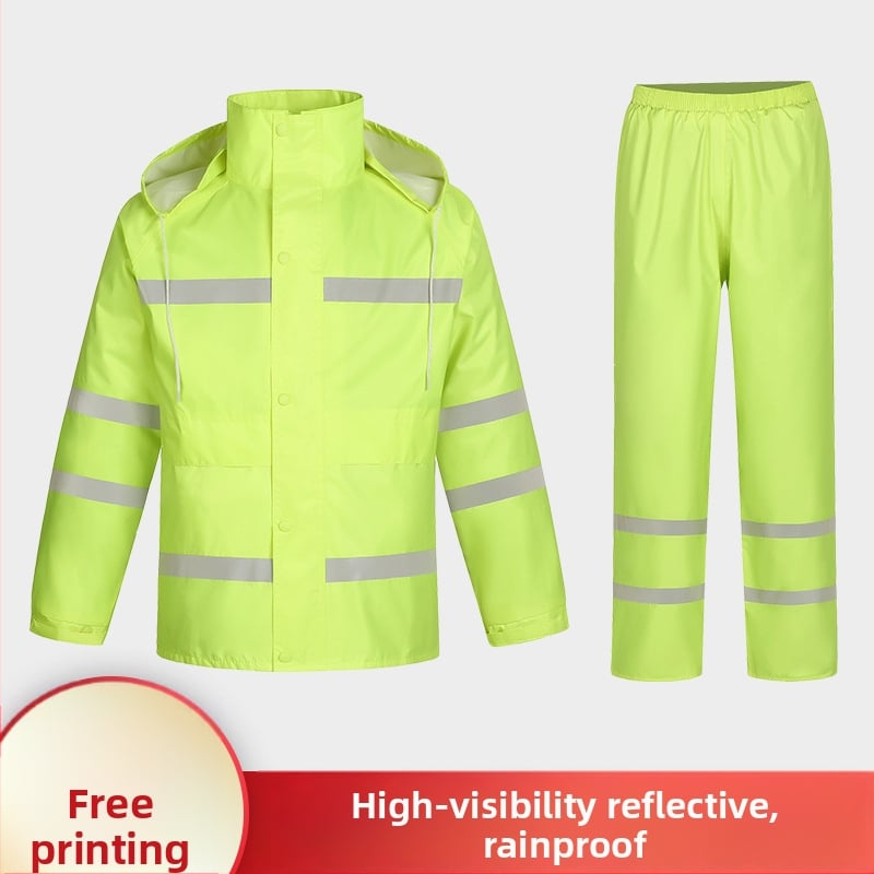 Oxfordska tkanina neprepokavý kabát s rozdeleným strihom, fluoreskujúcne zelený, pre dospelých, unisex, vonkajšie voľnočasové aktivity, reflexný