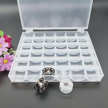 Átlátszó 36 rekeszes bobbin-doboz, 100 darabos készlet, varrótűkhöz és cérnához