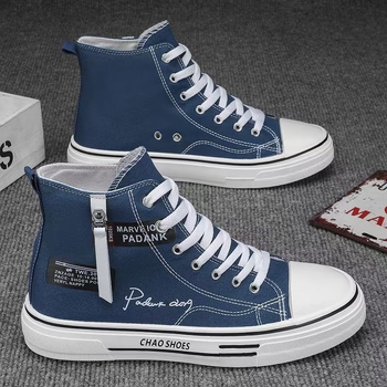 Ανδρικά μαύρα καμβά sneakers υψηλού ύψους, casual skate για χειμώνα και φθινόπωρο