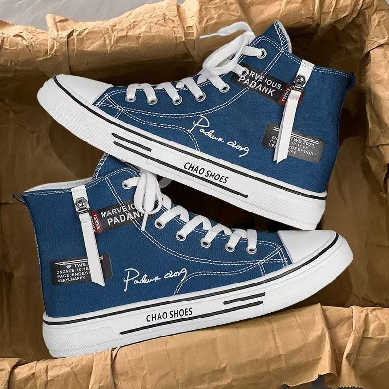 Ανδρικά μαύρα καμβά sneakers υψηλού ύψους, casual skate για χειμώνα και φθινόπωρο