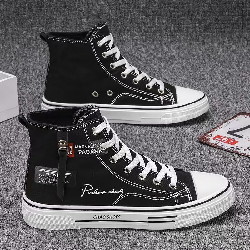 Ανδρικά μαύρα καμβά sneakers υψηλού ύψους, casual skate για χειμώνα και φθινόπωρο