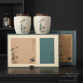 Vas ceramic pentru ceai cu cutie cadou, recipient sigilat pentru ceai, 500 g capacitate, potrivit pentru ceai negru, verde și Pu'er, cu logo pe ambalaj