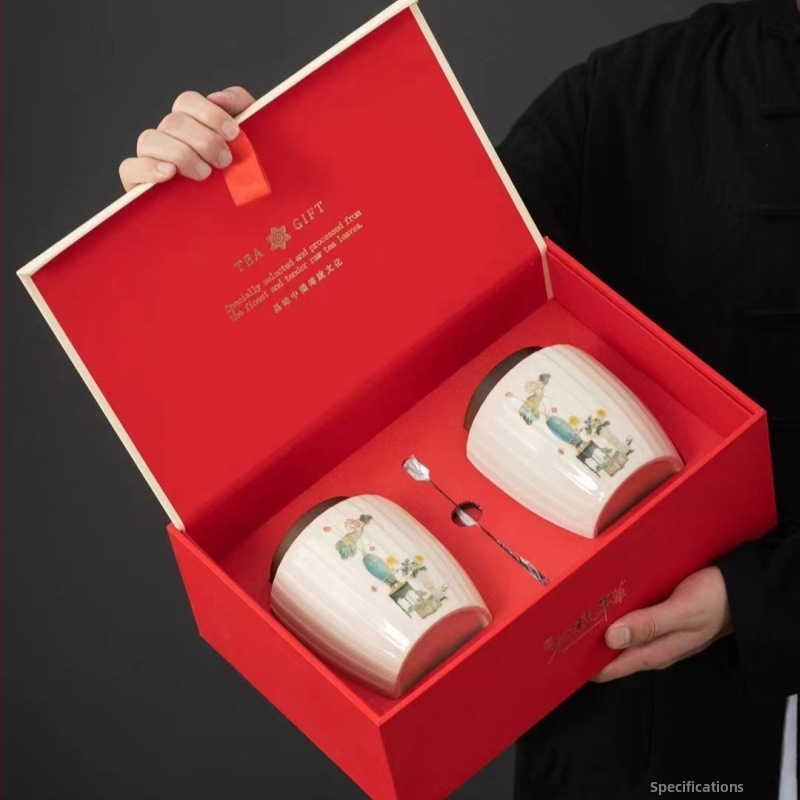 Vas ceramic pentru ceai cu cutie cadou, recipient sigilat pentru ceai, 500 g capacitate, potrivit pentru ceai negru, verde și Pu'er, cu logo pe ambalaj
