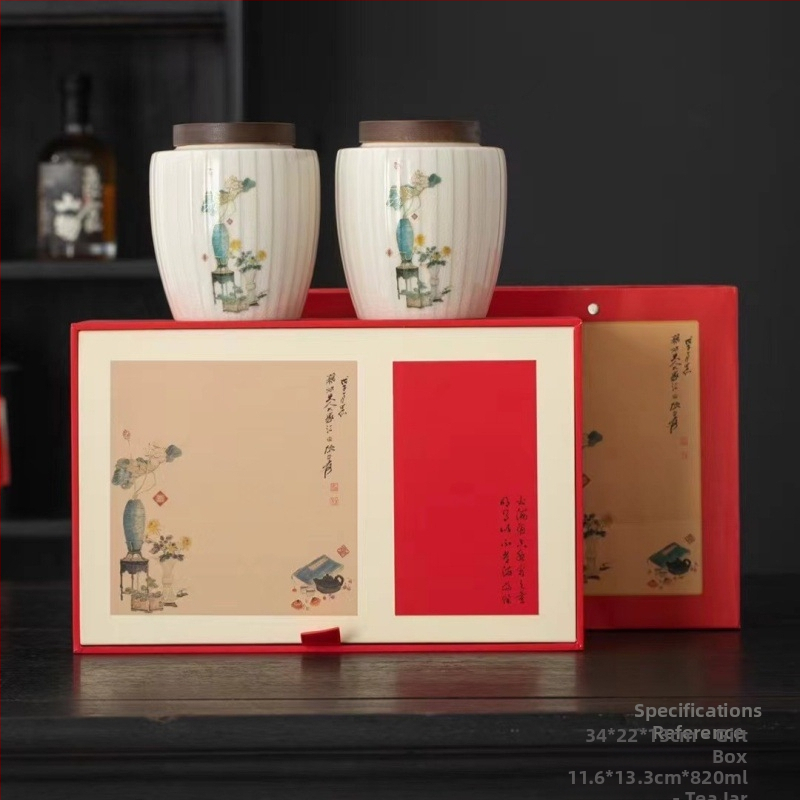 Vas ceramic pentru ceai cu cutie cadou, recipient sigilat pentru ceai, 500 g capacitate, potrivit pentru ceai negru, verde și Pu'er, cu logo pe ambalaj