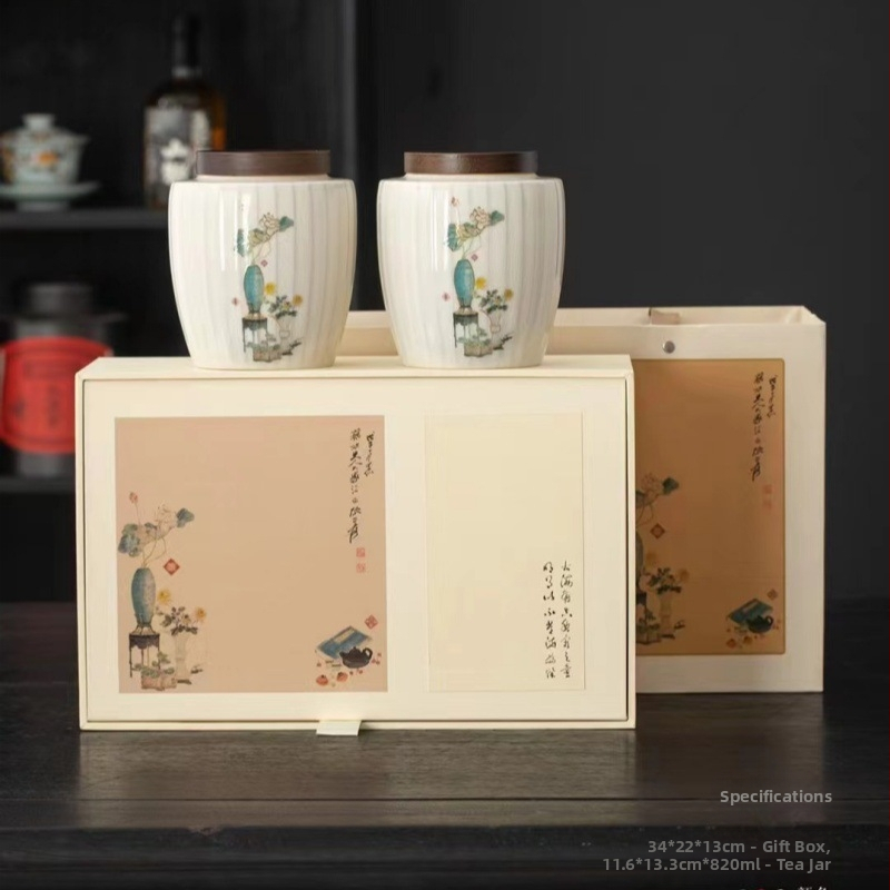 Vas ceramic pentru ceai cu cutie cadou, recipient sigilat pentru ceai, 500 g capacitate, potrivit pentru ceai negru, verde și Pu'er, cu logo pe ambalaj