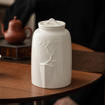 Recipient pentru ceai Dehua din porțelan alb, cu floare de prune, sigilat, rezistent la umezeală, ceramică, capacitate mare