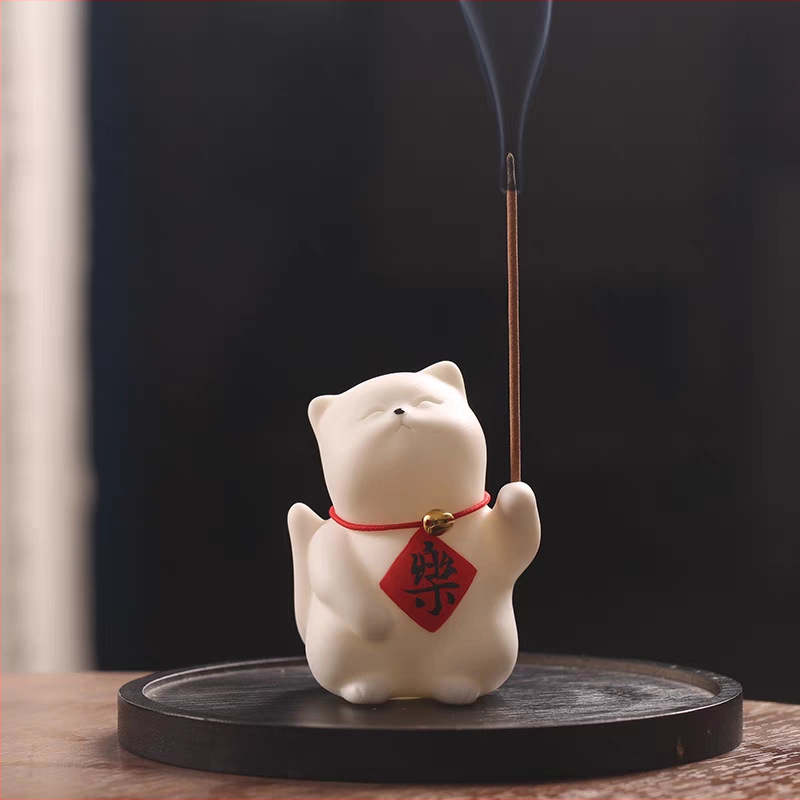 Απολύτως χειροποίητο κεραμικό tea-pet διακοσμητικό για εσωτερικό τραπέζι τσαγιού, γάτα με γραβάτα, χαριτωμένο γατάκι