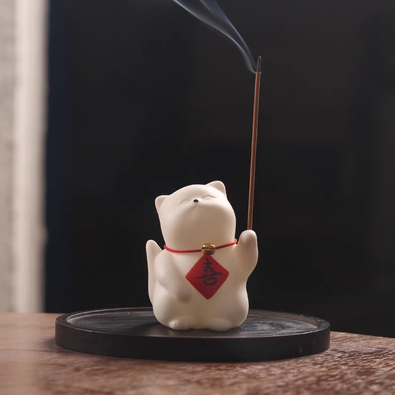 Απολύτως χειροποίητο κεραμικό tea-pet διακοσμητικό για εσωτερικό τραπέζι τσαγιού, γάτα με γραβάτα, χαριτωμένο γατάκι