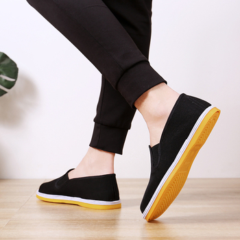 Old Beijing pánske plátenné tenisky na jeseň a zimu – slip-on, gumová podrážka, čierne, s bavlnenou podšívkou, odolné voči prepichnutiu, protišmykové