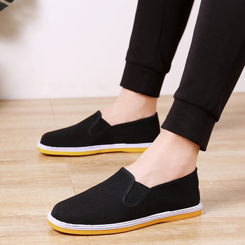 Old Beijing pánske plátenné tenisky na jeseň a zimu – slip-on, gumová podrážka, čierne, s bavlnenou podšívkou, odolné voči prepichnutiu, protišmykové