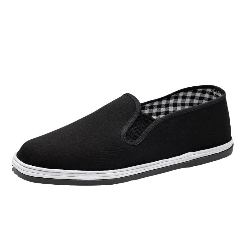 Old Beijing pánske plátenné tenisky na jeseň a zimu – slip-on, gumová podrážka, čierne, s bavlnenou podšívkou, odolné voči prepichnutiu, protišmykové
