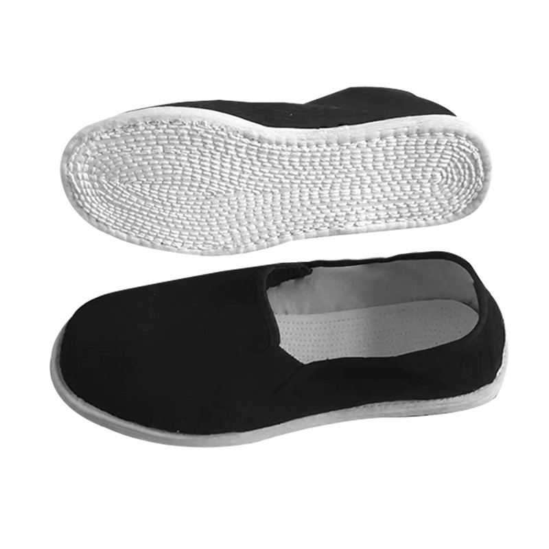 Old Beijing pánske plátenné tenisky na jeseň a zimu – slip-on, gumová podrážka, čierne, s bavlnenou podšívkou, odolné voči prepichnutiu, protišmykové