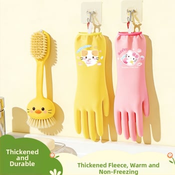 Dámske rukavice na umývanie riadu, odolné a dlhé, vodeodolné, na domáce upratovanie a pranie, s fleecovou podšívkou, zosilnené