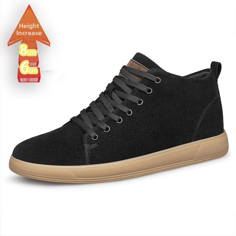 Ανδρικά sneakers με κρυφή αύξηση ύψους 6 cm, βρετανικού στιλ με φαρδιά σόλα, casual αθλητικά παπούτσια από nubuk δέρμα