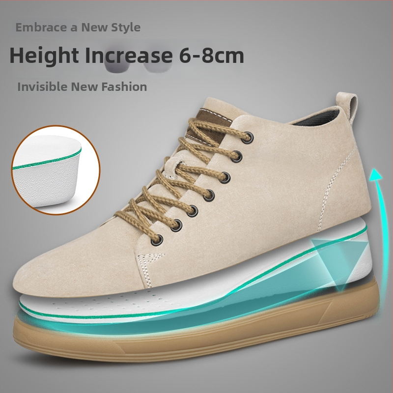 Ανδρικά sneakers με κρυφή αύξηση ύψους 6 cm, βρετανικού στιλ με φαρδιά σόλα, casual αθλητικά παπούτσια από nubuk δέρμα