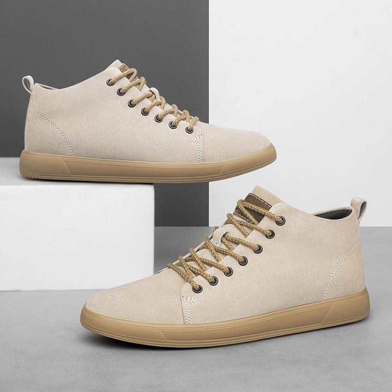 Ανδρικά sneakers με κρυφή αύξηση ύψους 6 cm, βρετανικού στιλ με φαρδιά σόλα, casual αθλητικά παπούτσια από nubuk δέρμα